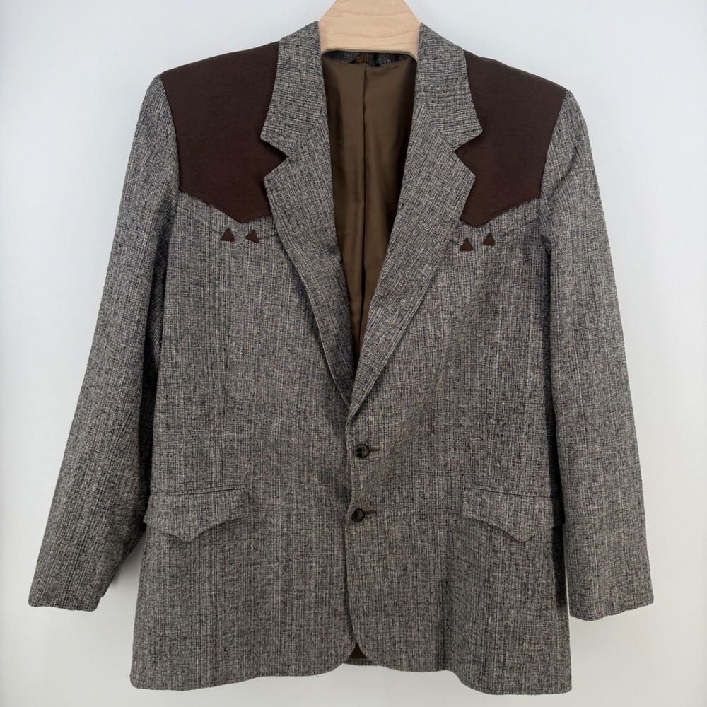Pioneer Wear Mens 50L Western Blazer Gray Brown Yoke Cowboy Made USA